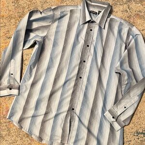 Men's Striped Button Down Shirt - Blue and Gray XXL